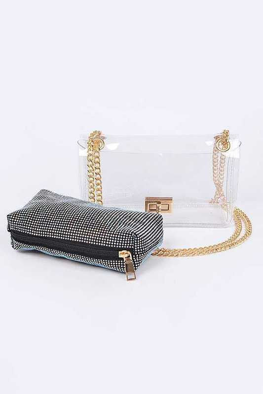 2 In 1 Rhinestone Pouch Clear Shoulder Bag