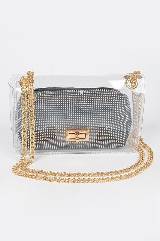 2 In 1 Rhinestone Pouch Clear Shoulder Bag