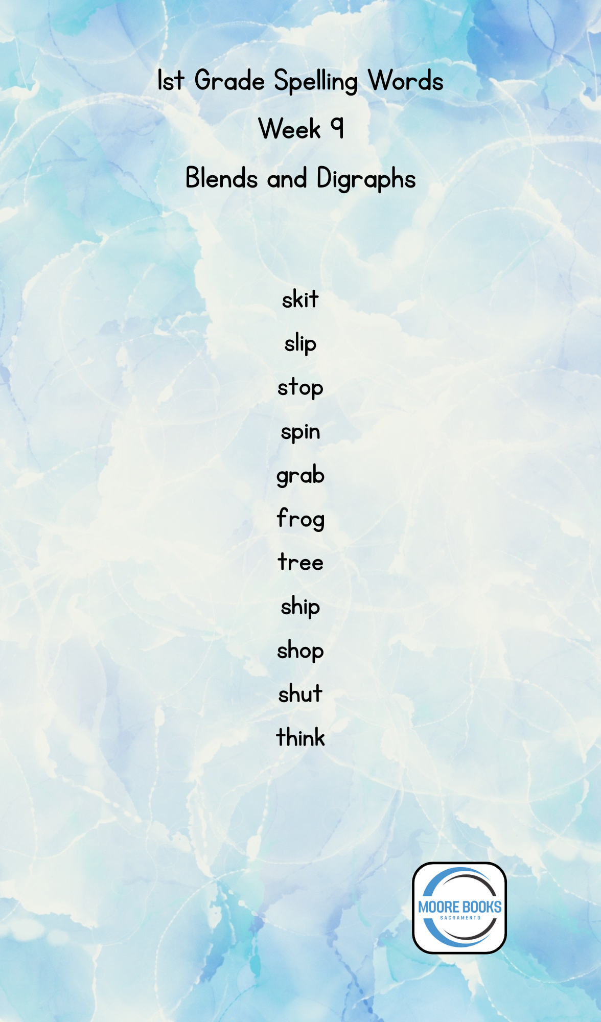 1st Grade Spelling Lists - Printable - 26 weeks