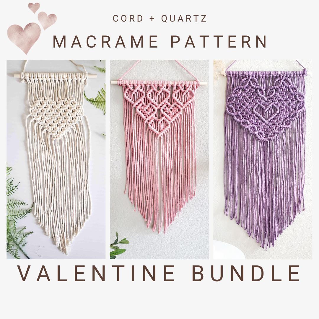 3 in 1 macrame heart valentines wall hanging PATTERN BUNDLE.