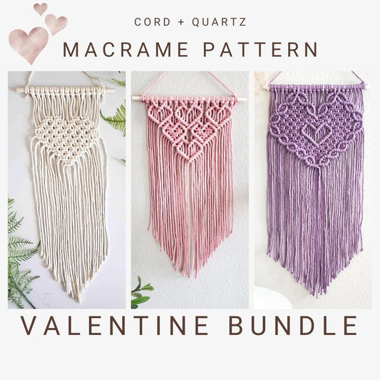 3 in 1 macrame heart valentines wall hanging PATTERN BUNDLE.
